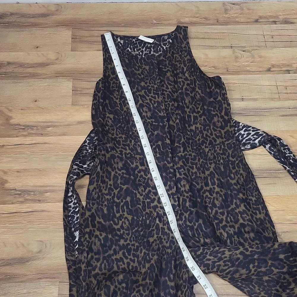 Banana Republic Black Brown Linen Blend Leopard Print Pocket Tie Waist Jumpsuit